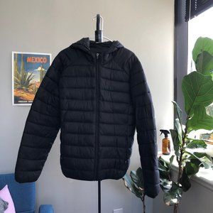 Forever 21 Packable Black Hooded Zip Puffer Jacket